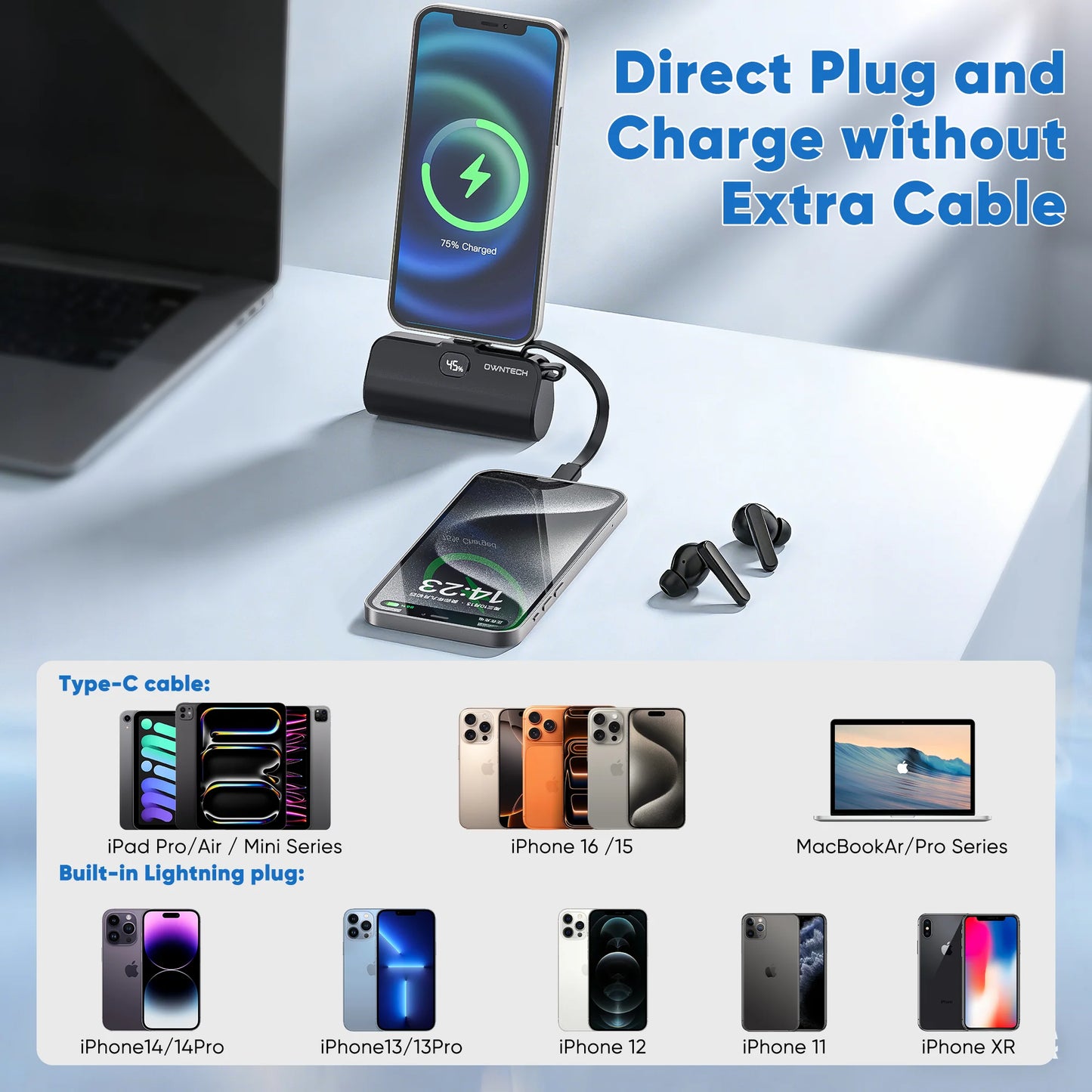 Portable Charger Power Bank for Iphone Android with LED Display 5000Mah Mini Fast Charger Battery Pack Compatible with Iphone 15/14/13/12